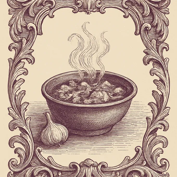 Gravyr av Sopa de ajo — kastiliansk vitlökssoppa
