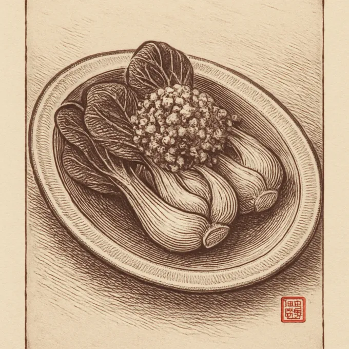 Gravyr av Vitlöksstekt pak choi (suàn róng)